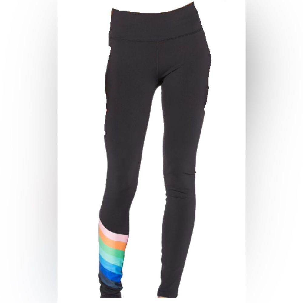 FP Movement by Free People Black Leggings with Rainbow Stripe